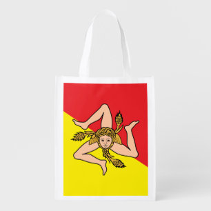 Reusable grocery bag with Flag of Sicily, Italy