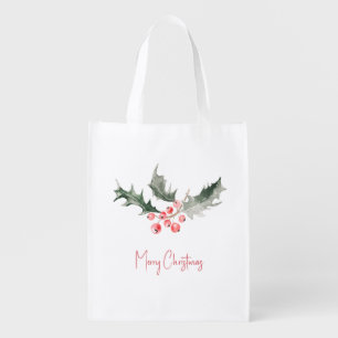 Reusable Grocery Bags Christmas Botanical Berries