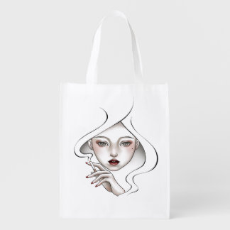 Reusable grocery bags white smoked girl