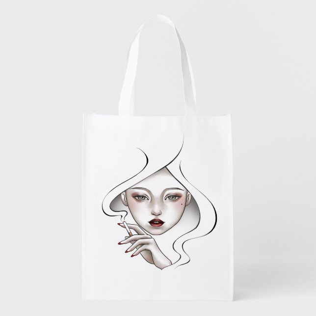 Reusable grocery bags white smoked girl (Front)