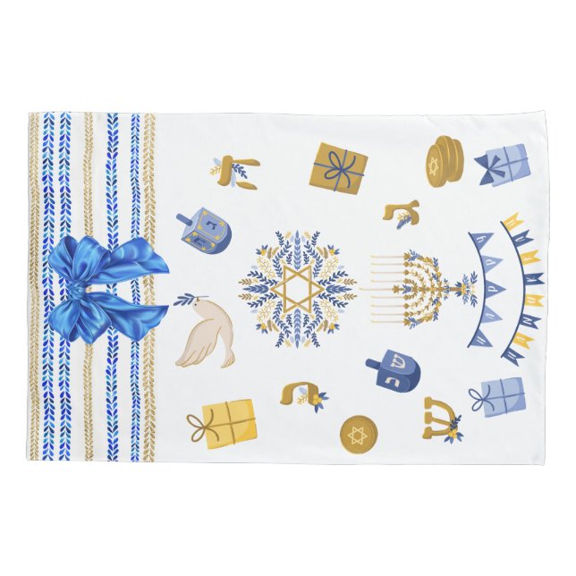 Reusable Hanukkah Gift Wrap - Bag Blue and White Pillow Case (Back)