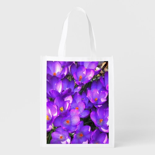 Reusable Purple Crocus Flowers Pattern Grocery Bag