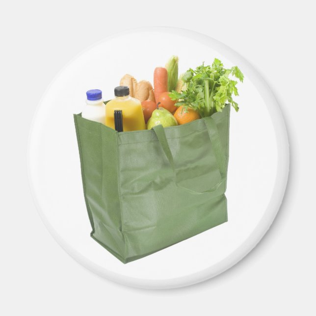 Reusable shopping bag full of groceries magnet (Front)