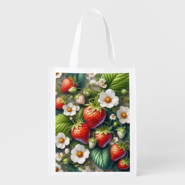 Reusable Strawberry Printed Grocery Bag (Front)
