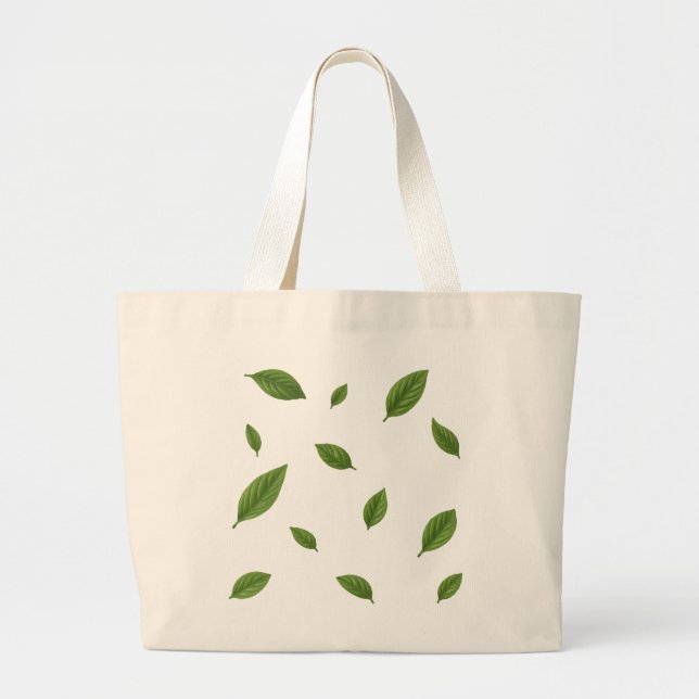 Reusable tote bag with green leaf pattern, eco fri (Front)