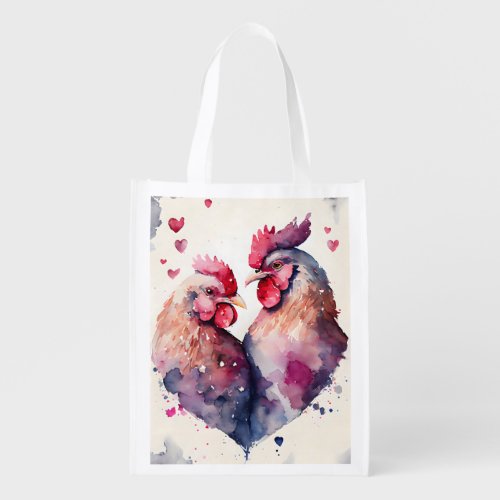 Reusable Valentine Chicken Couple Heart Gift   Grocery Bag