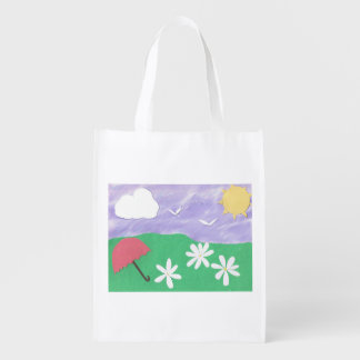 Reusable White Bag with Colorful Nature Design