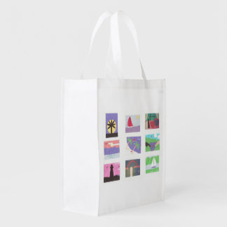 Reusable White Bag with Colorful Nature Designs