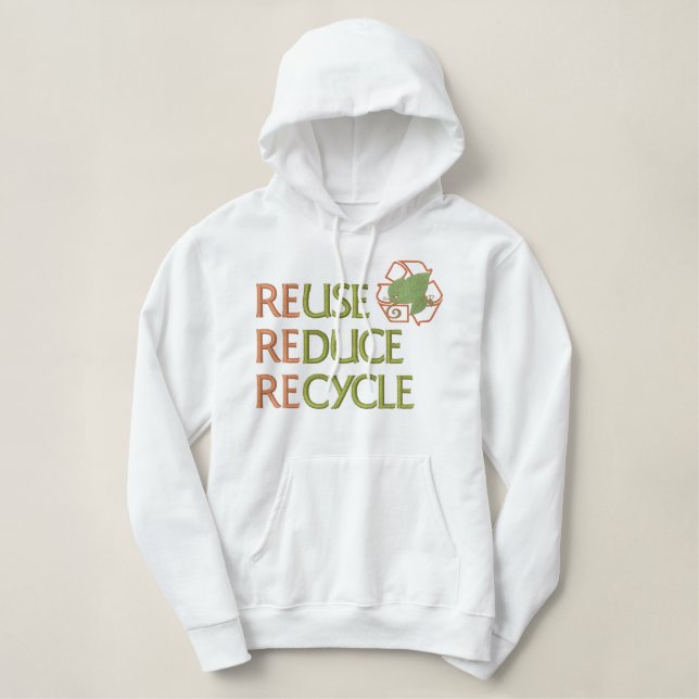 Reuse Reduce Recycle Embroidered Hoodie (Design Front)