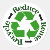 Reduce reuse recycle green recycling symbol sticker and tote bag