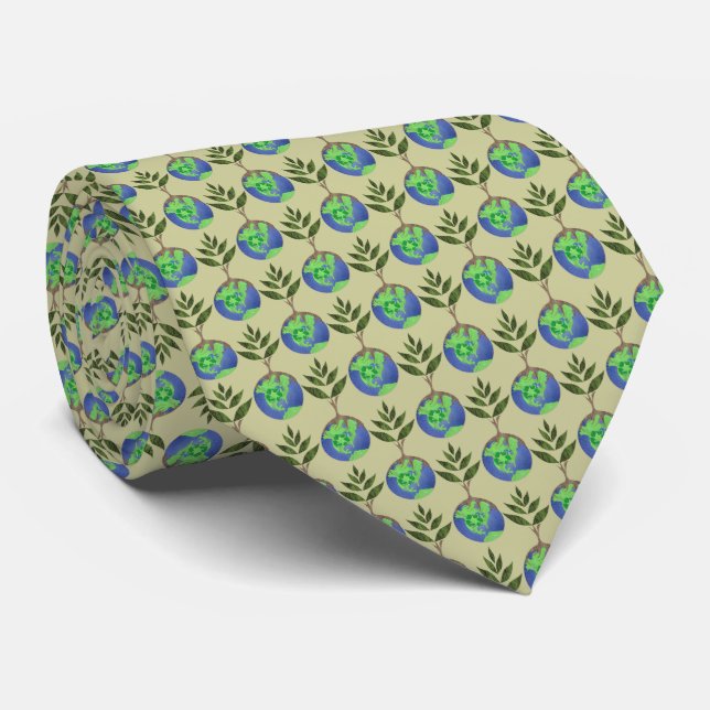 Reuse Reduce Recycle Tree Earth Globe Neck Tie (Rolled)