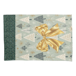 Reuseable Christmas Gift Wrap - Bag Green Gold Pillow Case