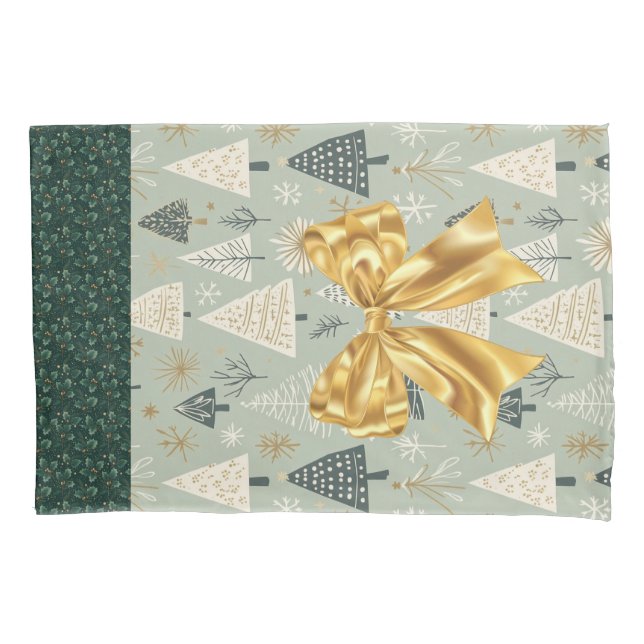 Reuseable Christmas Gift Wrap - Bag Green Gold Pillow Case (Front)