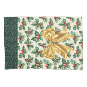 Reuseable Christmas Gift Wrap - Bag Green Holly Pillow Case