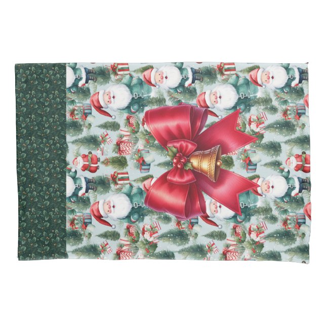Reuseable Christmas Gift Wrap - Green Santa Pillow Case (Front)