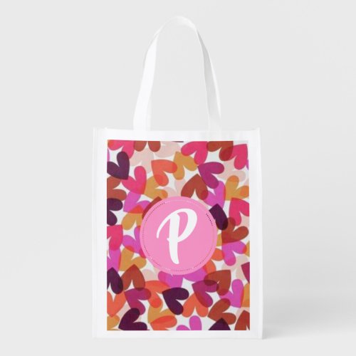 Reuseable Heart Monogram Totebag Reusable Grocery Bag