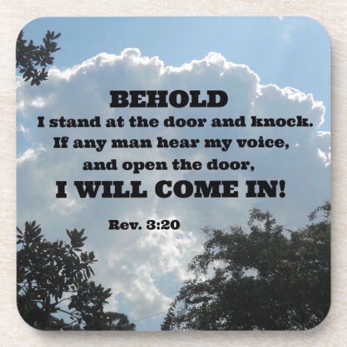 Rev 320 Behold I stand at the door and knock Beverage Coaster