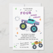 Rev Your Engine 4th Birthday Monster Car Trucks Invitation (Front)