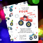 Rev Your Engine 4th Birthday Monster Car Trucks Invitation<br><div class="desc">Rev Your Engine 4th Birthday Kids Monster Car Trucks Invitation features cute and colorful monster car trucks with the text "Rev your engine, shifts a gear, four speed ahead!" in modern red typography script accented with the number 4 and doodles. Perfect for kids fourth birthday party celebrations. Send in the...</div>