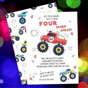 Rev Your Engine 4th Birthday Monster Trucks Invitation