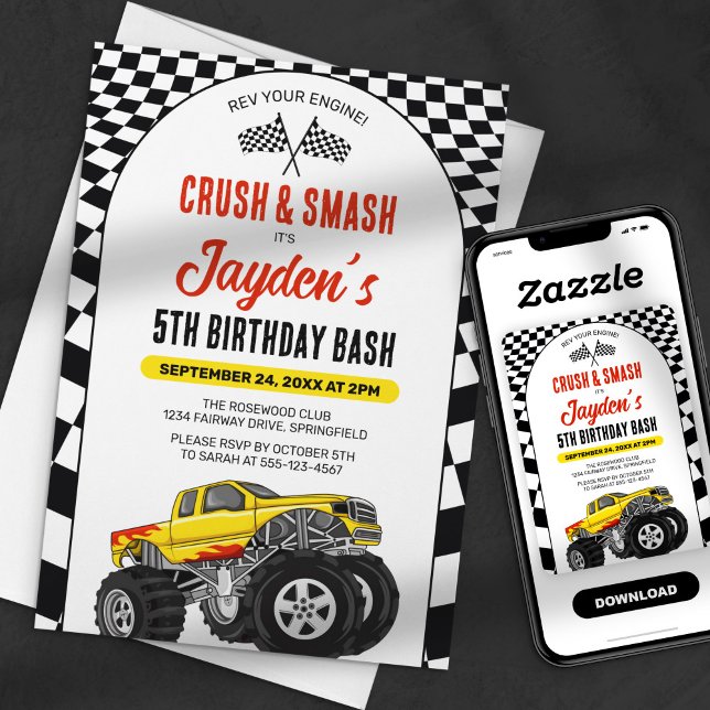 Rev Your Engine! Monster Truck Birthday Bash Invitation (Creator Uploaded)