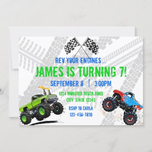 Rev Your Engines Monster Truck Birthday Invitation