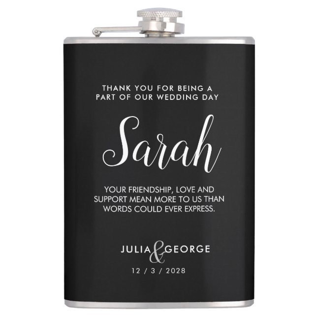 Revallyna Script Minimalist BRIDAL PARTY GIFT Flask (Front)
