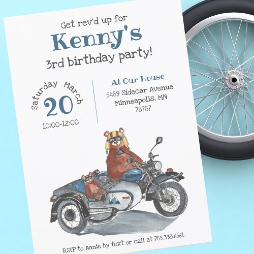 Revd Up Motorcycle Bears Birthday Invitation