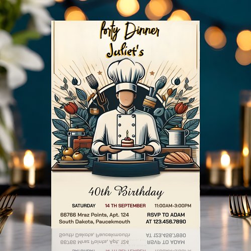 Revel Mens Male adult dinner elegant 40th birthday Invitation