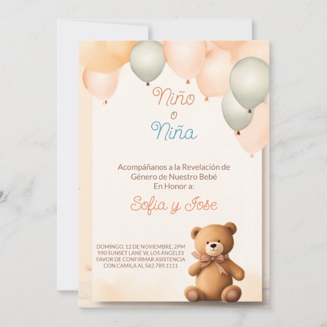 Revelación De Genero - Spanish Gender Reveal  Invitation (Front)