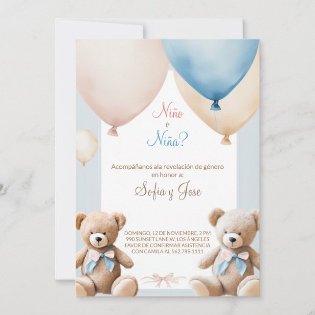 Revelacion de Genero - Spanish Gender Reveal Invitation (Front)
