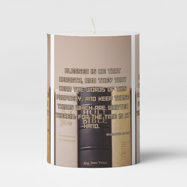 Revelation 1:3 KJV Bible Scripture Pic Pillar Candle (Front)