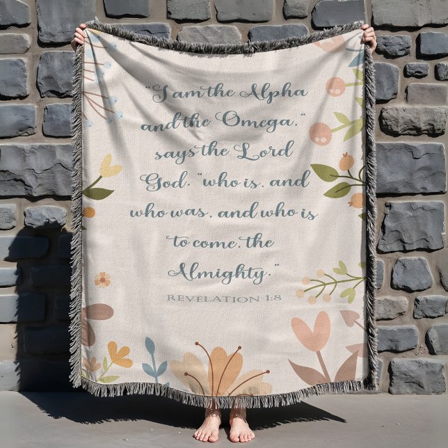 Revelation 1:8, Christian Ivory Throw Blanket (Creator Uploaded)