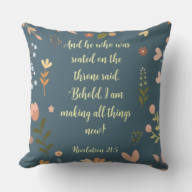 Revelation 21:4, Christian Teal Green Throw Pillow (Front)
