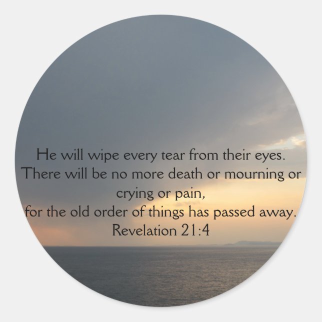 Revelation 21:4 classic round sticker (Front)