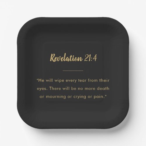 Revelation 21:4 Scripture Gold Script Black Paper  Plates