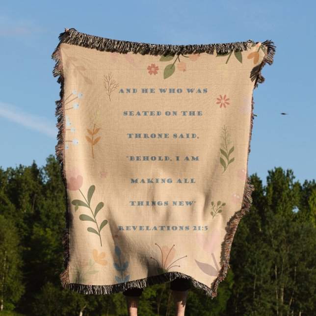 Revelation 21:5, Apricot Floral Christian Throw Blanket (Creator Uploaded)
