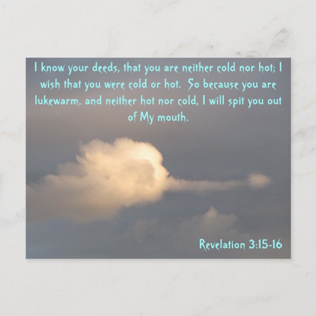 Revelation 3 15-16 with spitting cloud postcard (Front)