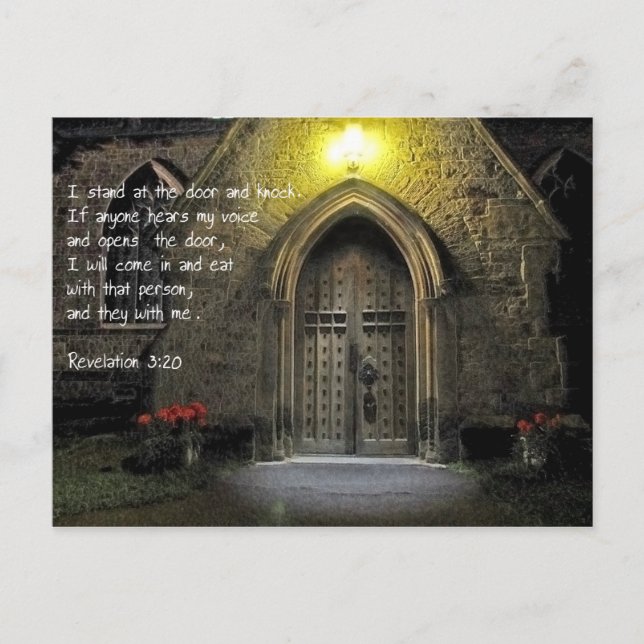 Revelation 3:20 Church Door Postcard (Front)