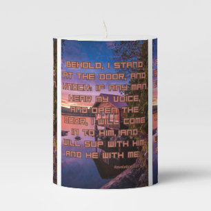 Revelation 3:20 KJV Bible Scripture Pic Pillar Candle