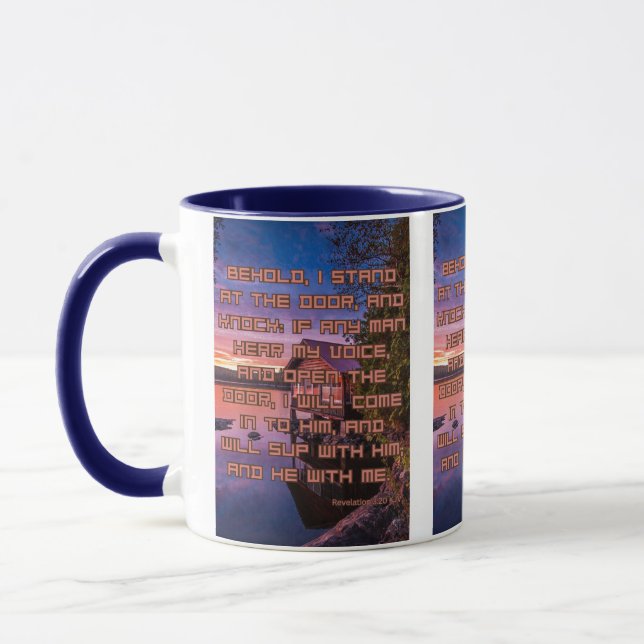 Revelation 3:20 KJV Bible Scripture Pic Two-Tone Mug (Left)