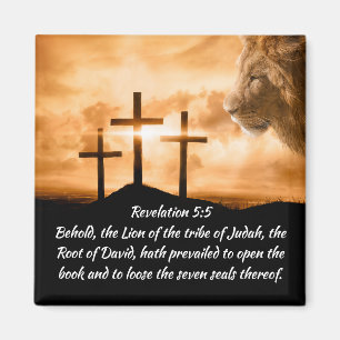 Revelation 5 Lion of Judah Three Crosses Sunset  Magnet