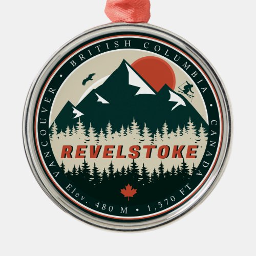 Revelstoke BC Canada Mountain Ski Vintage Metal Ornament