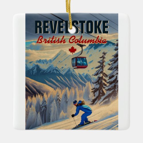 Revelstoke BC Canada Mountain Skiing Vintage 1950s Ceramic Ornament