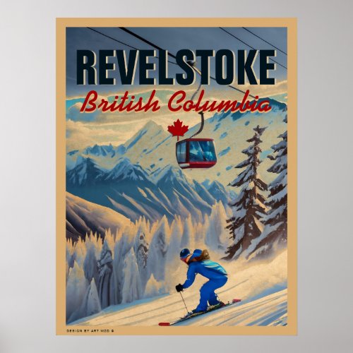 Revelstoke BC Canada Mountain Skiing Vintage 1950s Poster