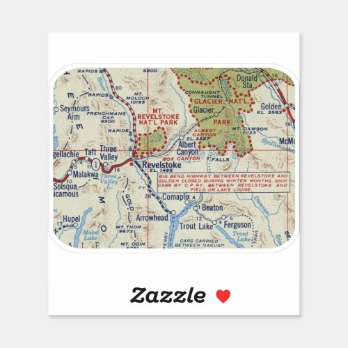 Revelstoke BC Vintage Map Sticker