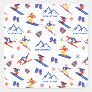 Revelstoke Sun Peaks Canada Ski Snowboard Pattern Square Sticker