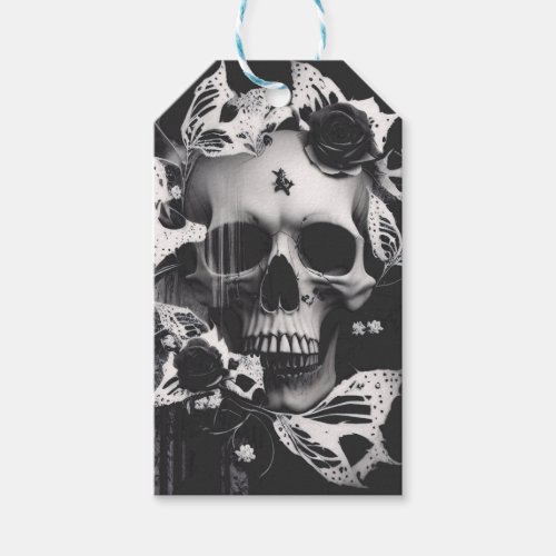 Revenants Embrace Black and White Graphic Skull  Gift Tags