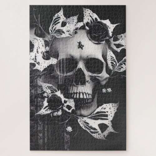 Revenants Embrace Black and White Graphic Skull  Jigsaw Puzzle