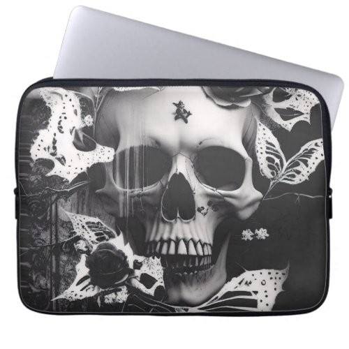 Revenants Embrace Black and White Graphic Skull  Laptop Sleeve